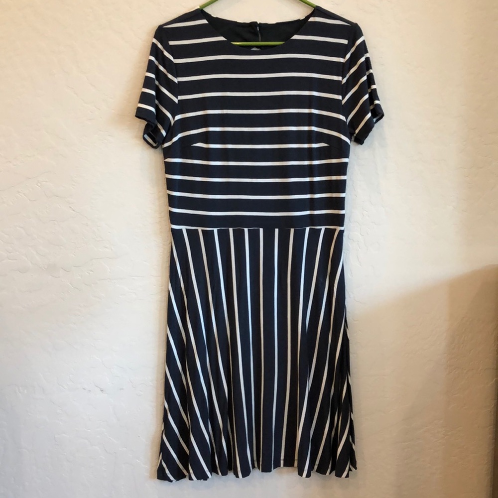 LOFT A-line Short Sleeve Striped Dress